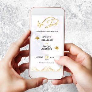 Reines Weiß elektronisch bearbeitbare digitale Hochzeit Einladung & Details, sofortiger digitaler Download, Textnachricht einladen, papierlose Canva bearbeitbar