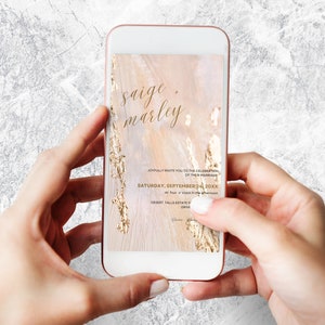 Marbré électronique élégant mariage numérique Evite RSVP & Détails, téléchargement numérique instantané, invitation par message texte, Canva sans papier modifiable