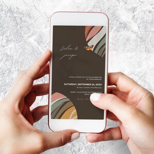 Oxidazed elektronische elegante digitale Hochzeit Evite RSVP & Details, sofortiger digitaler Download, Textnachricht einladen, papierlose Canva bearbeitbar