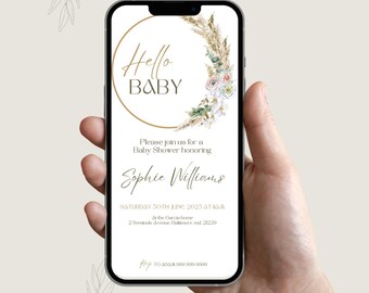 Baby Shower Evite, Gender Neutral Baby Shower, Green & Gold Baby Shower, Greenery Electronic Baby Shower