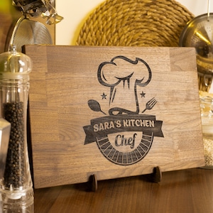 Regalo de chef personalizado para mujer, tabla de cortar de madera grande, regalo de cocina grabado personalizado para mamá, regalo de aniversario de bodas para esposa