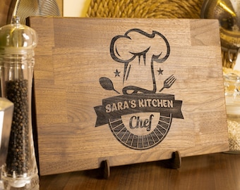 Personalized Chef Gift for Woman, Large Wooden Cutting Board, Custom Engraved Kitchen Gift for Mom, Wedding Anniversary Gift for Wife