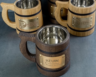 Custom Engraved Wooden Beer Mug: Groomsman Gift, Viking Tankard (19oz)