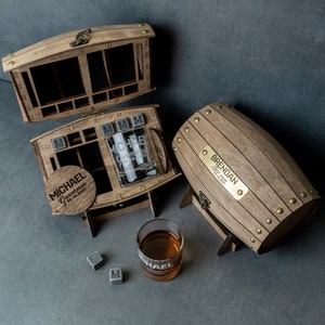 Personalized Whiskey Barrel Gift Set: Engraved Glasses & Coasters