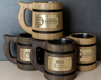 Engraved Wooden Beer Mug: Personalized Groomsmen Gift