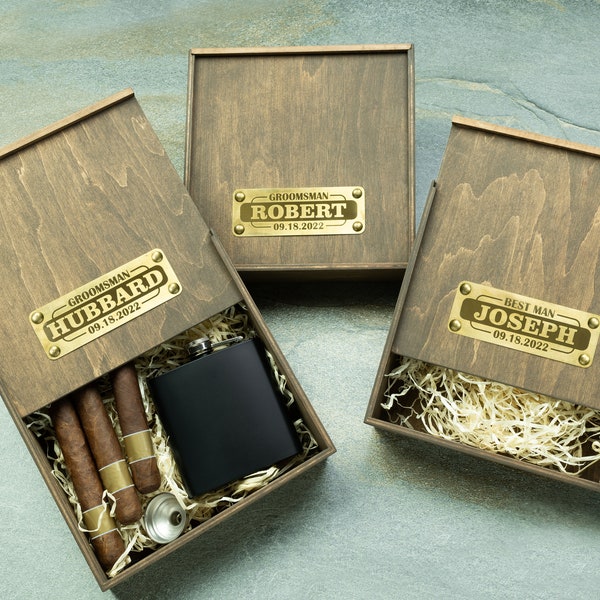 Personalized Groomsmen Proposal Gift Box-Custom Best Man Proposal Box Empty-Engraved Groomsmen Initial Cigar Box-Man of Honor Proposal Gifts