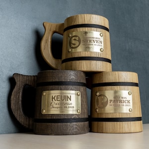 Custom Groomsmen Beer Mug, Personalized Wooden Tankard, Best Man Proposal Beer Stein, Wedding Officiant Gift, Bachelor Party Gifts, Dad Mug bild 1