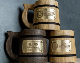 Custom Groomsmen Beer Mug, Personalized Wooden Tankard, Best Man Proposal Beer Stein, Wedding Officiant Gift, Bachelor Party Gifts, Dad Mug
