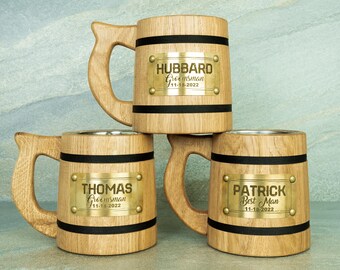 Personalized Wooden Beer Stein: Groomsman Medieval Tankard