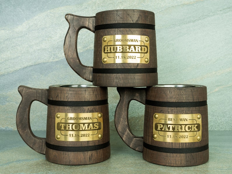 Large Wooden Beer Mug for Groomsmen Gift Bachelor Party Gift Etsy