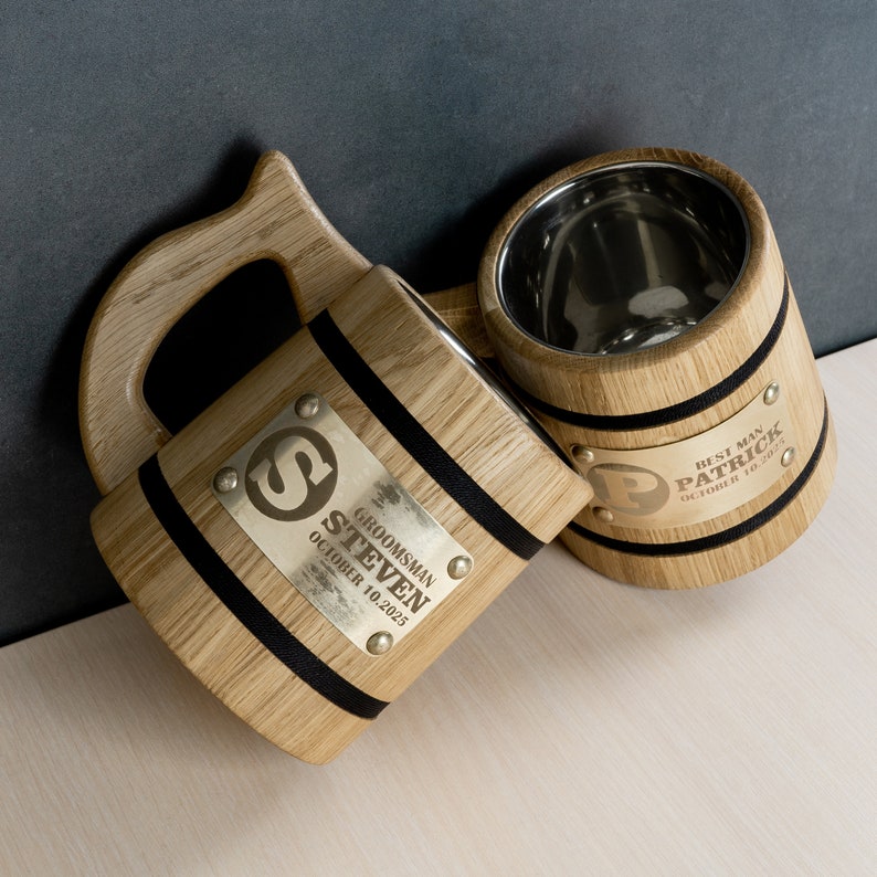 Custom Groomsmen Beer Mug, Personalized Wooden Tankard, Best Man Proposal Beer Stein, Wedding Officiant Gift, Bachelor Party Gifts, Dad Mug bild 10