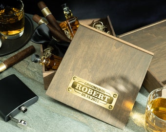 Custom Groomsmen Wooden Gift  Box, Personalized Mens Keepsake Box, Handmade Cigar Present Box, Birthday Gift Box for Dad, Husband, Brother
