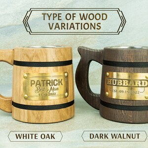 Custom Groomsmen Beer Mug, Personalized Wooden Tankard, Best Man Proposal Beer Stein, Wedding Officiant Gift, Bachelor Party Gifts, Dad Mug bild 3