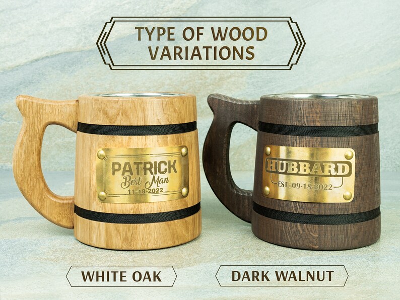 Custom Groomsmen Beer Mug, Personalized Wooden Tankard, Best Man Proposal Beer Stein, Wedding Officiant Gift, Bachelor Party Gifts, Dad Mug bild 3