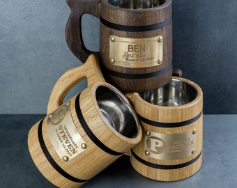 Engraved Wooden Beer Mug: Personalized Groomsmen Gift, 19oz