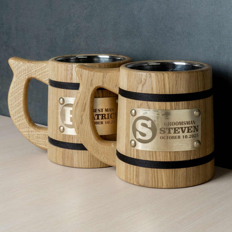 Custom Groomsmen Beer Mug, Personalized Wooden Tankard, Best Man Proposal Beer Stein, Wedding Officiant Gift, Bachelor Party Gifts, Dad Mug bild 6