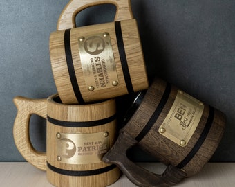 Personalized Wooden Beer Mug: Groomsmen Gift, Custom Engraved Tankard