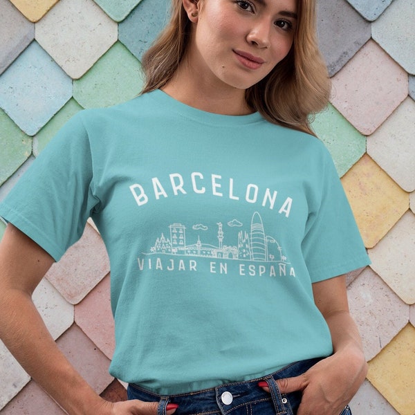 Camicia Barcellona Spagna, Colori Comfort Viaggio in Spagna, T-shirt estetica carina, Tshirt Spagna, Camicia da città di viaggio, Crociera in Europa, Luna di miele di nozze
