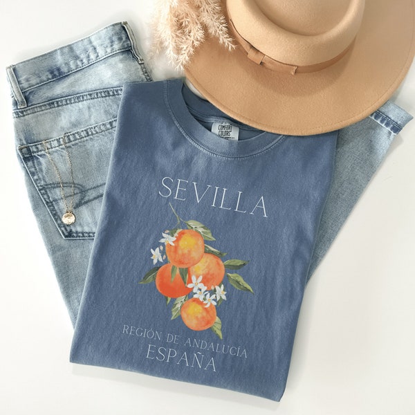 Arance di Siviglia Viaggio in Spagna, Colori confortevoli, Viaggio in Spagna, T-shirt estetica carina, Viaggio nella città di Siviglia Espana, Camicia oversize, Matrimonio