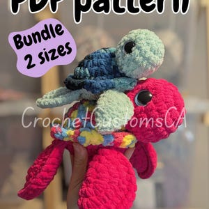 Sea Turtle Crochet Pattern Bundle of 2 Sizes, Easy Amigurumi Patterns