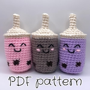 No sew boba drink crochet pattern, Easy kawaii amigurumi pattern, Boba tea crochet pattern