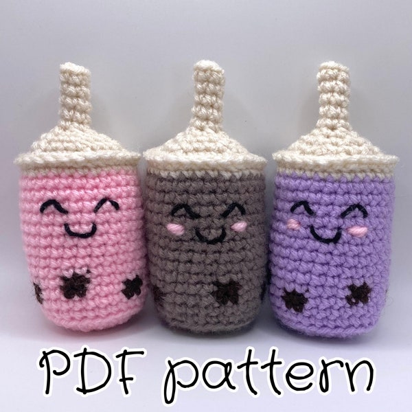 No sew boba drink crochet pattern, Easy kawaii amigurumi pattern, Boba tea crochet pattern
