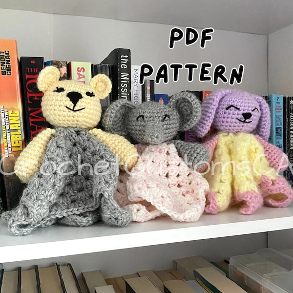 3 in 1 Crochet lovey pattern bundle, Bear crochet lovey pattern, Bunny crochet lovey pattern, Elephant crochet lovey pattern, Baby amigurumi