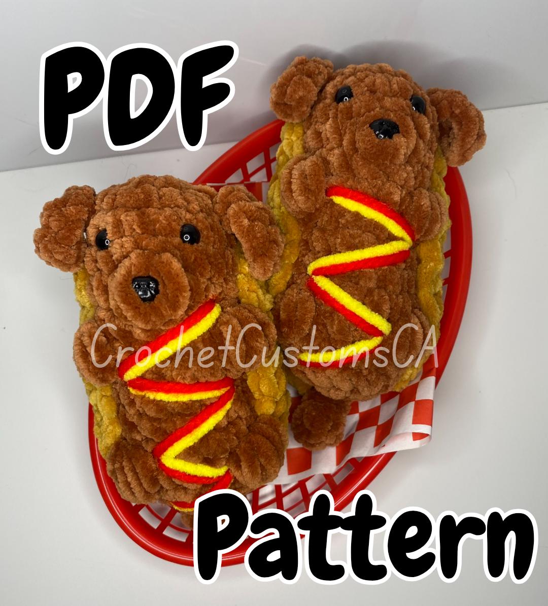 Low sew hot dog crochet pattern, Funny and silly wiener hot dog amigurumi pattern, Easy crochet amigurumi pattern, Low sew crochet pattern