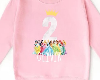 Sudadera personalizada de cumpleaños de princesas Disney: nombre y edad personalizados