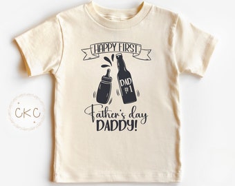 Camiseta de manga corta para niños pequeños del primer día del padre - Body de bebé con botella de cerveza - Camiseta para niños Daddy