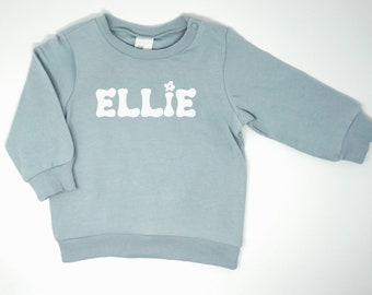 Custom Baby Sweatshirt- Retro Personalized Toddler Pullover- Groovy Infant Name Crewneck