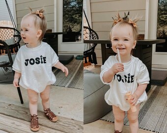 Custom Baby Short Sleeve Bubble Romper- Personalized Toddler Sweatshirt- Summer Name Oversized Bodysuit