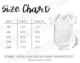 Tabla de tallas del mono Rabbit Skins 4400: maqueta para bebé (PNG)