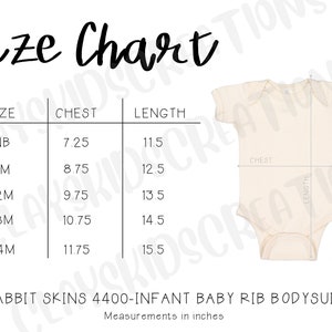 Rabbit Skins 4400 Size Chart- Infant Bodysuit Size Chart- Rabbit Skins 4400 Mockup