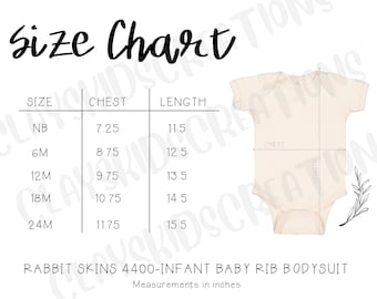 Maqueta de la tabla de tallas del mono Rabbit Skins 4400 (PNG)