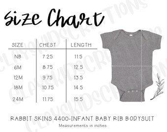 Maqueta de la tabla de tallas del mono infantil Rabbit Skins 4400 (PNG)