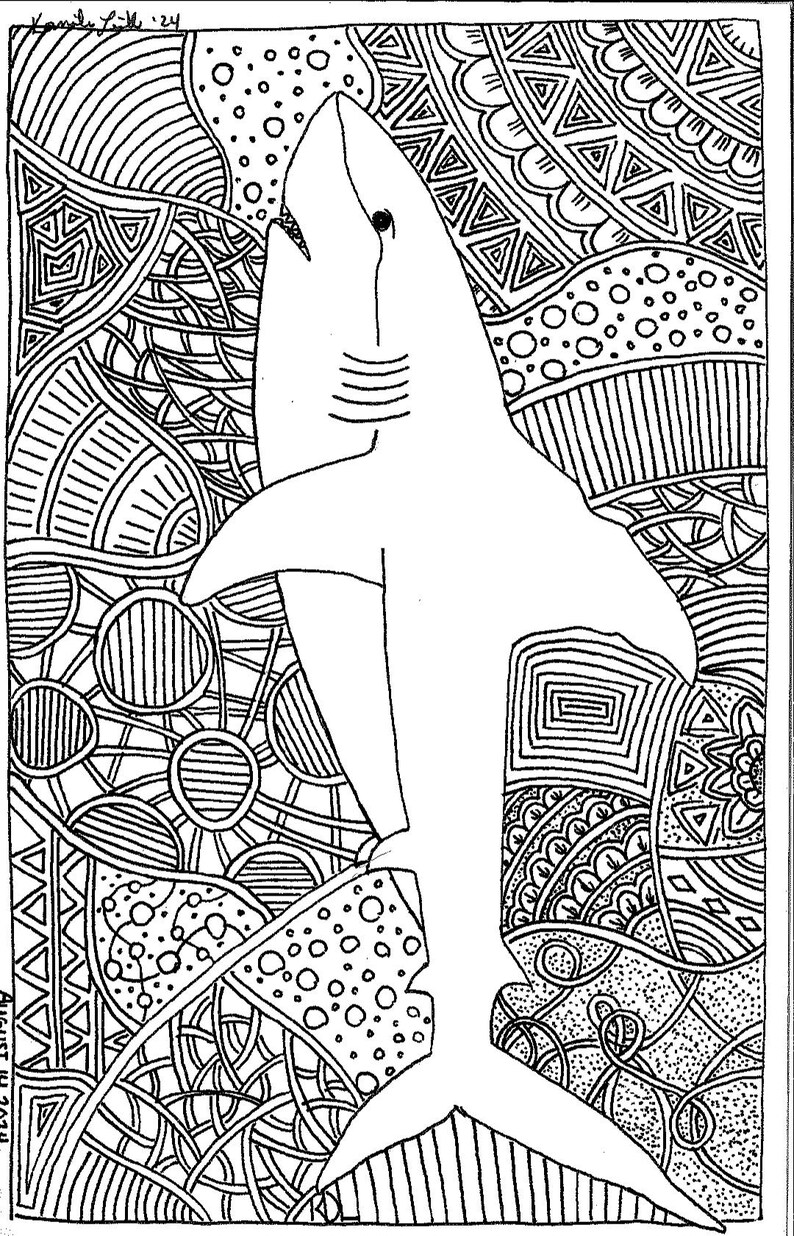 Shark Zentangle Coloring Page Etsy