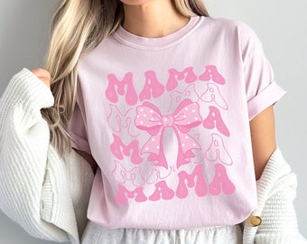 Coquette Mama T-Shirt, rosa Schleife, Mama-Shirt, Girly, Coquette Mama, Sommer-T-Shirt, trendiges Mama-T-Shirt, Geschenk für Schwester, Geschenk für frischgebackene Mutter, Geschenk für Mädchen, Mama