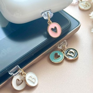Heart Dust Cover Charm Pink Heart Phone Charm Initial eBook Charm USBC Dust Plug Reader Gift Valentines Gift for Sister Gift for Mom Gift