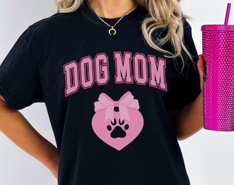 Coquette Dog Mom Tshirt Pink Coquette Bow Top für Hundemama Übergroßes Girly Dog Mom Tee Geschenk für Hundemutter Geschenk Coquette Aesthetic Shirt