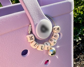 Disco Ball Bag Charm Custom Beach Bag Tag Rubber Tote Bag Accessory Diaper Bag Name Keyring Gift for Mothers Day Gift for Teacher Gift Nurse