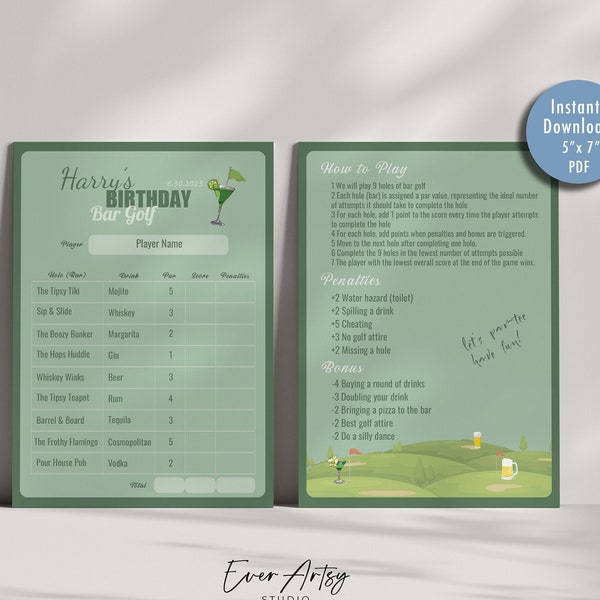 Editable Bar Golf Crawl Scorecard Printable Pub Golf Scorecard Digital Download Golf Bachelor Party Birthday Party Bachelorette Bar Hopping