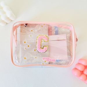 Nombre personalizado Bolsa transparente Bolsa de maquillaje Bolsa de verano Organizador Bolsa Varsity Carta Bolsa Chenille Bolsa Regalo para hermana Regalo para esposa Bestie Regalo