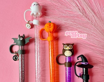 Halloween Tumbler Straw Topper Halloween Party Favor Cute Ghost Straw Cover Pumpkin Jack O Latern Straw Cap Bat Straw Tip Summerween Gift