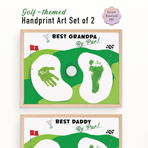 Father's Day Printable Handprint Gift Set for Grandfather for Dad Best Grandpa by Par from Grand Kid Toddler Baby Preschooler for Golf Lover