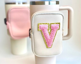 Custom Tumbler Pouch Water Bottle Pouch Personalized Tumbler Bag Chenille Pouch Tumbler Fanny Pack Customized Tumbler Backpack Sorority Gift