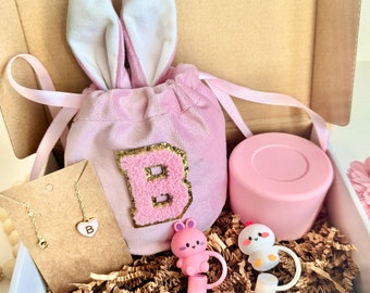 Custom Easter Gift Kid Easter Basket Party Favor Easter Treat Bag Initial Bunny Ear Bag Tumbler Accessory Gift for Girl Tumbler Lover Gift