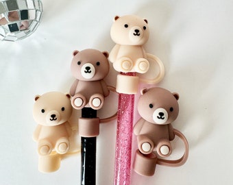 Bear Straw Topper Cute Animal Straw Cover Silicone Straw Tip Tumbler Straw Charm Kid Party Favor Tumbler Accessory Bear Lover Gift Birthday