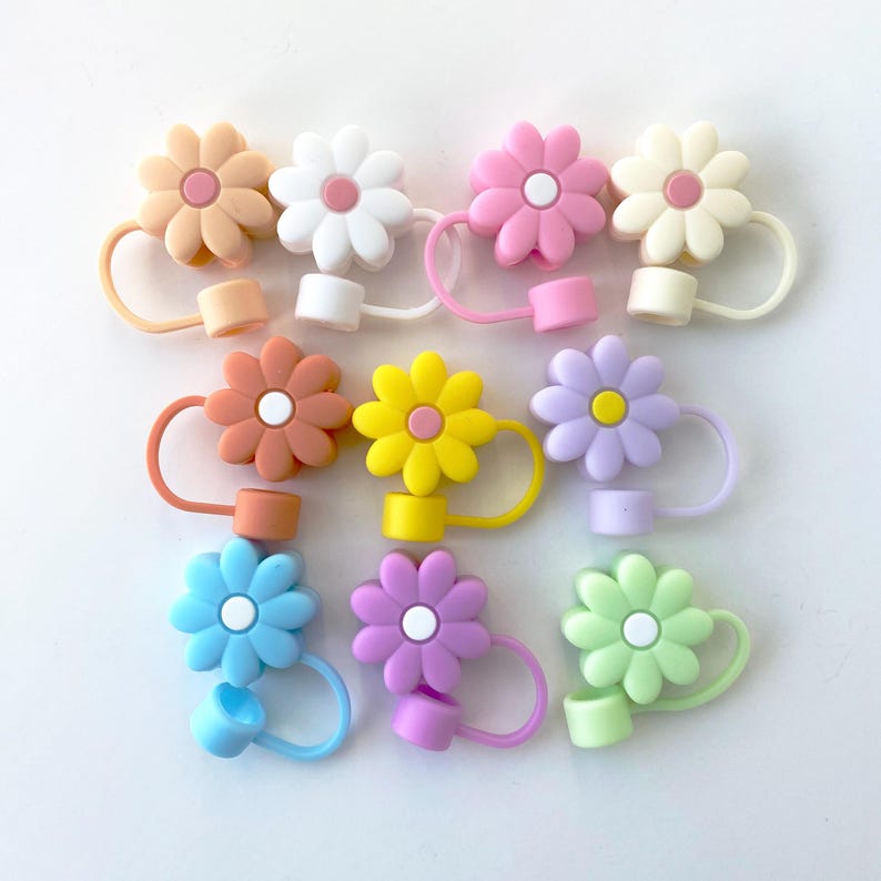 Retro Daisy Tumbler Straw Topper Floral Bottle Straw Cover Silicone Straw Buddy Flower Party Supply Tumbler Lover Gift Tumbler Accessory image 4