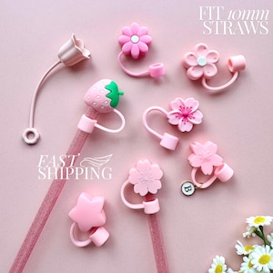 Pink Flower Straw Topper Floral Tumbler Straw Cover Daisy Straw Buddy Birthday Party Favor Strawberry Straw Charm Soft Girly Gift for Sister